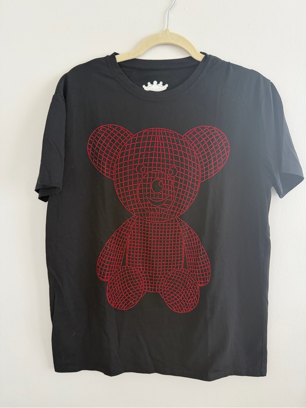 Black Tee with Red Grid Teddy Graphic cotton